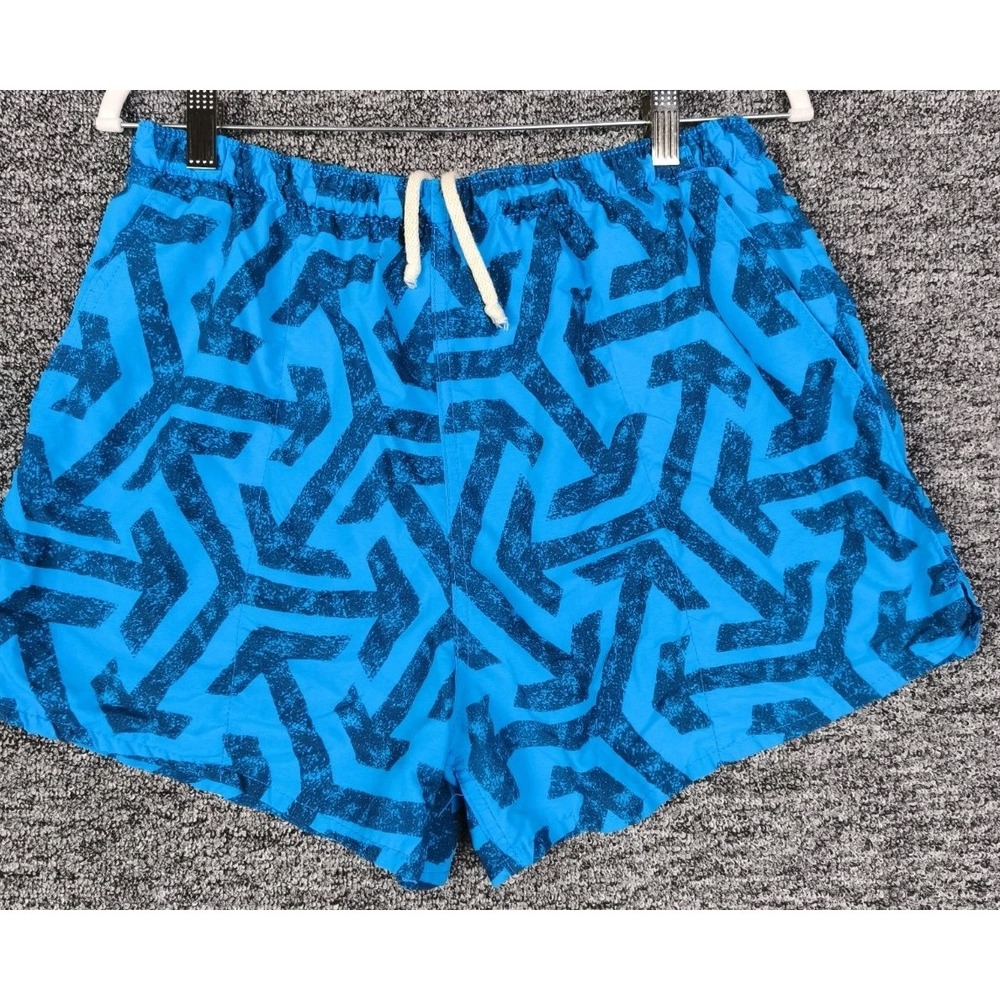 Vintage RMC Made USA Swim Trunks Men's M Blue Geometric 80s 90s Beach Shorts